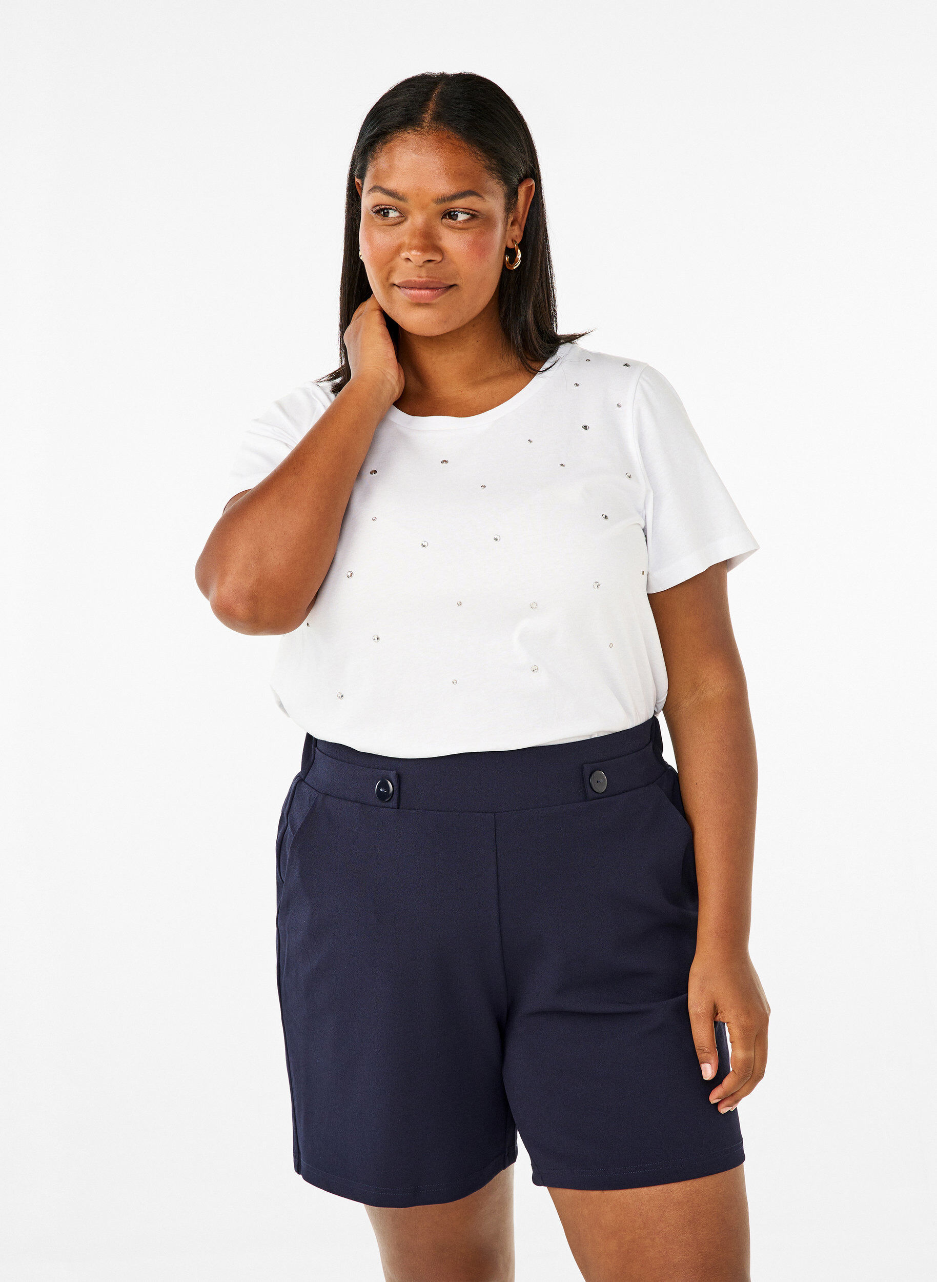 Shorts mit Taschen und lockerer Passform, Blau, Model