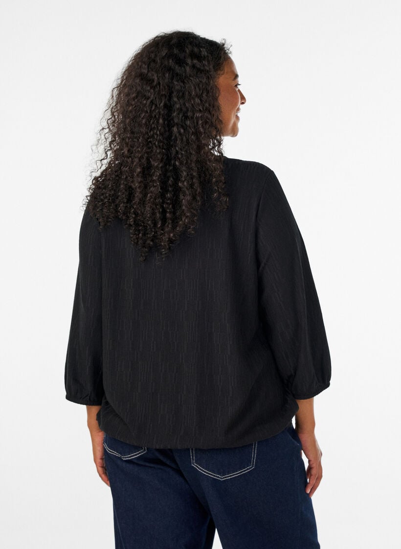 Bluse mit Struktur und 3/4-&Auml;rmeln, Schwarz, Model image number 2