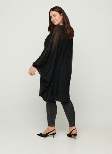 Langarm Kleid mit V-Ausschnitt und Smock, Black, Model image number 1