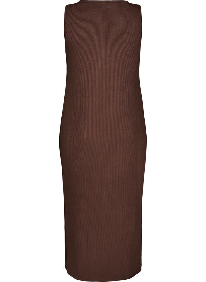 &Auml;rmelloses geripptes Kleid aus Viskose, Braun, Packshot image number 1