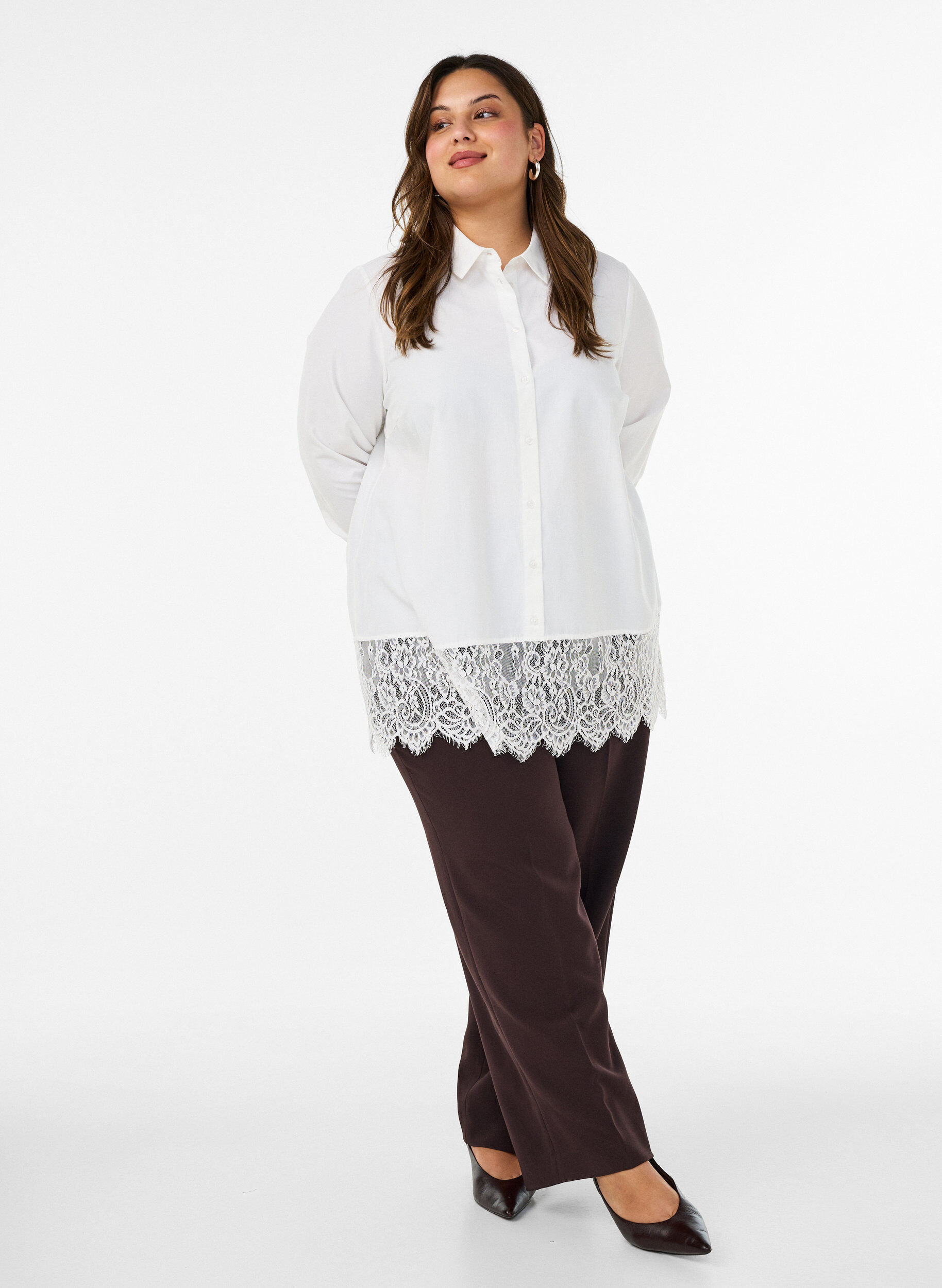 ZizziLockere Bluse mit breiter Spitze, Wei&szlig;, Model image number 1