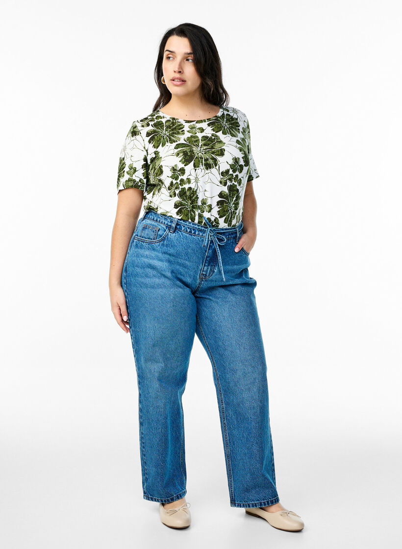 T-Shirt mit floralem Print, Grün, Model image number 1