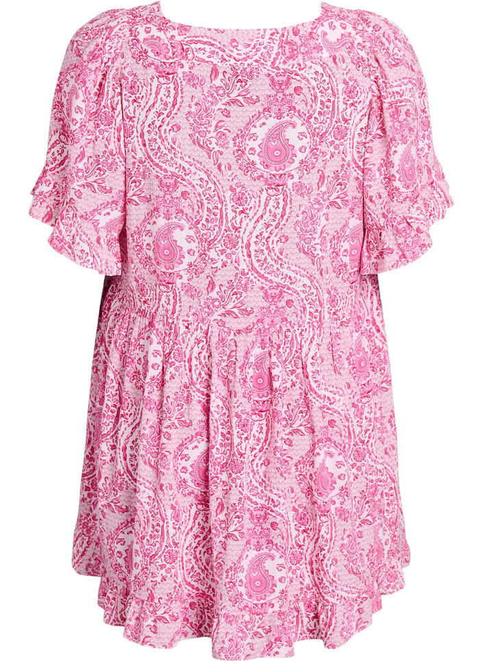 Tunika mit Rüschen und Paisley-Print, Pink, Packshot image number 1
