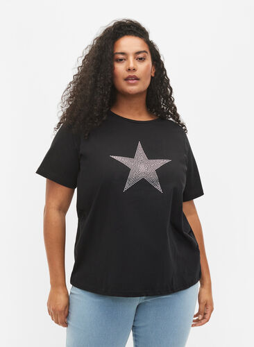 T-Shirt mit Nieten aus Bio-Baumwolle, Black Star , Model image number 0