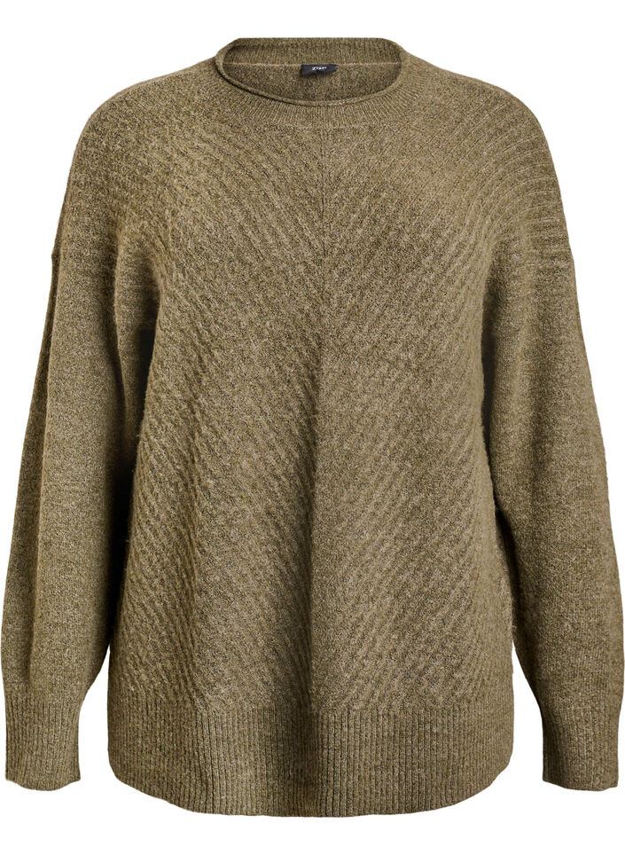 Strickbluse mit V-f&ouml;rmigem Rippenmuster und Schlitzen, Gr&uuml;n, Packshot image number 0