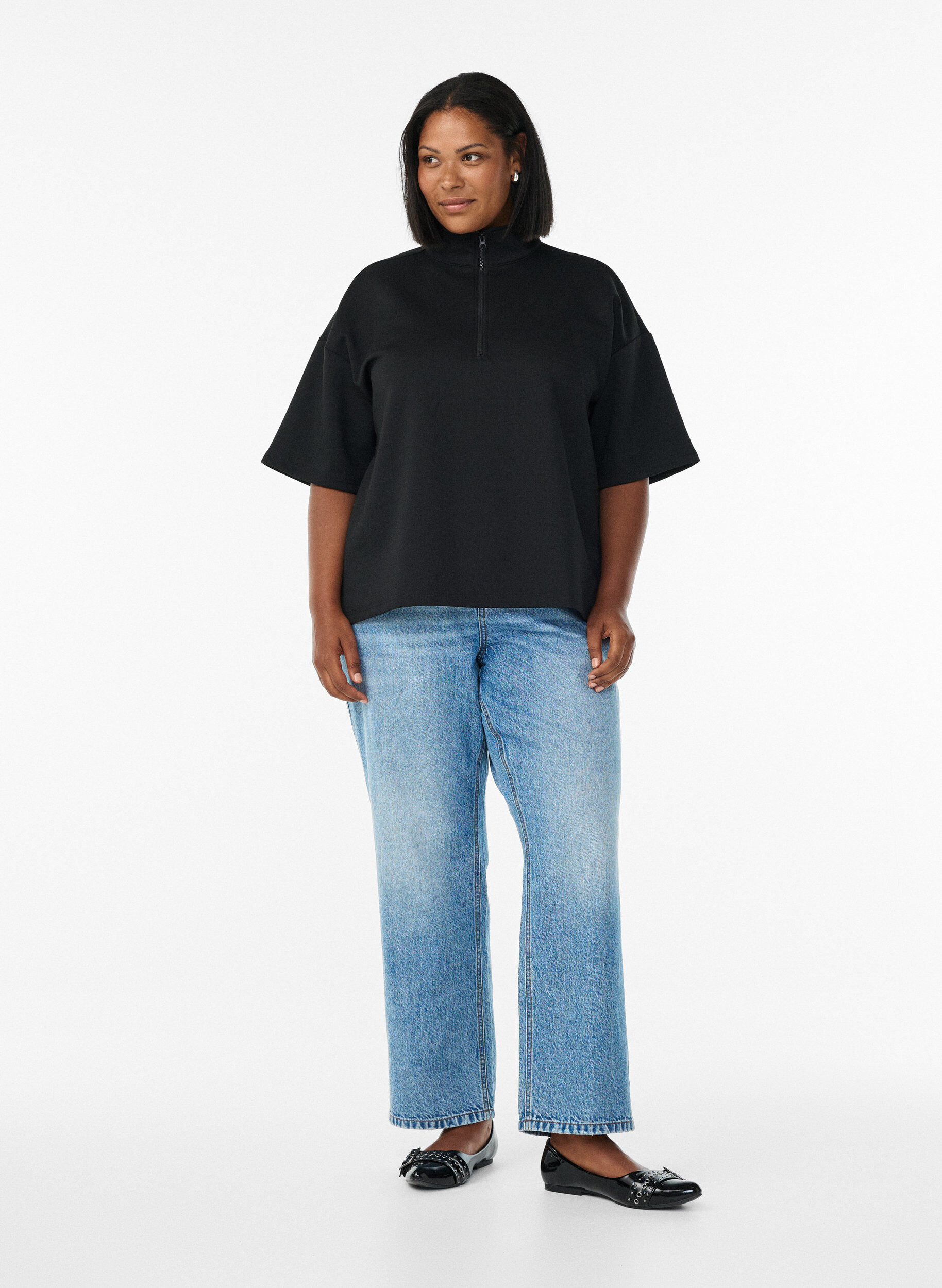 ZizziKurz&auml;rmeliges Sweatshirt mit hohem Kragen, Schwarz, Model image number 1