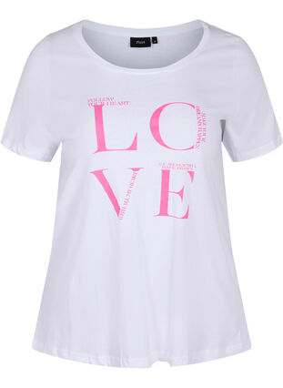Kurzärmeliges Baumwoll-T-Shirt mit Aufdruck, Bright White LOVE, Packshot image number 0