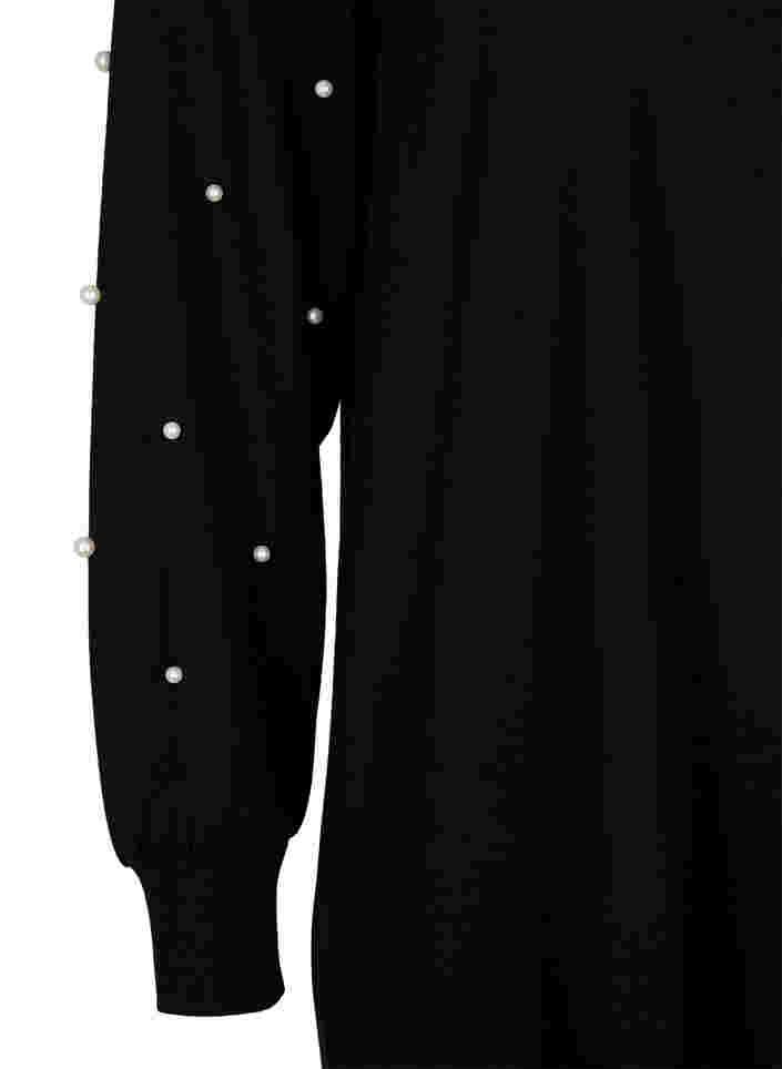 Langärmeliges Kleid mit Perlendetails, Black, Packshot image number 3