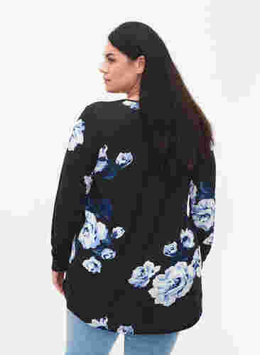 Geblümte Bluse mit langen Ärmeln, Black Flower, Model image number 1