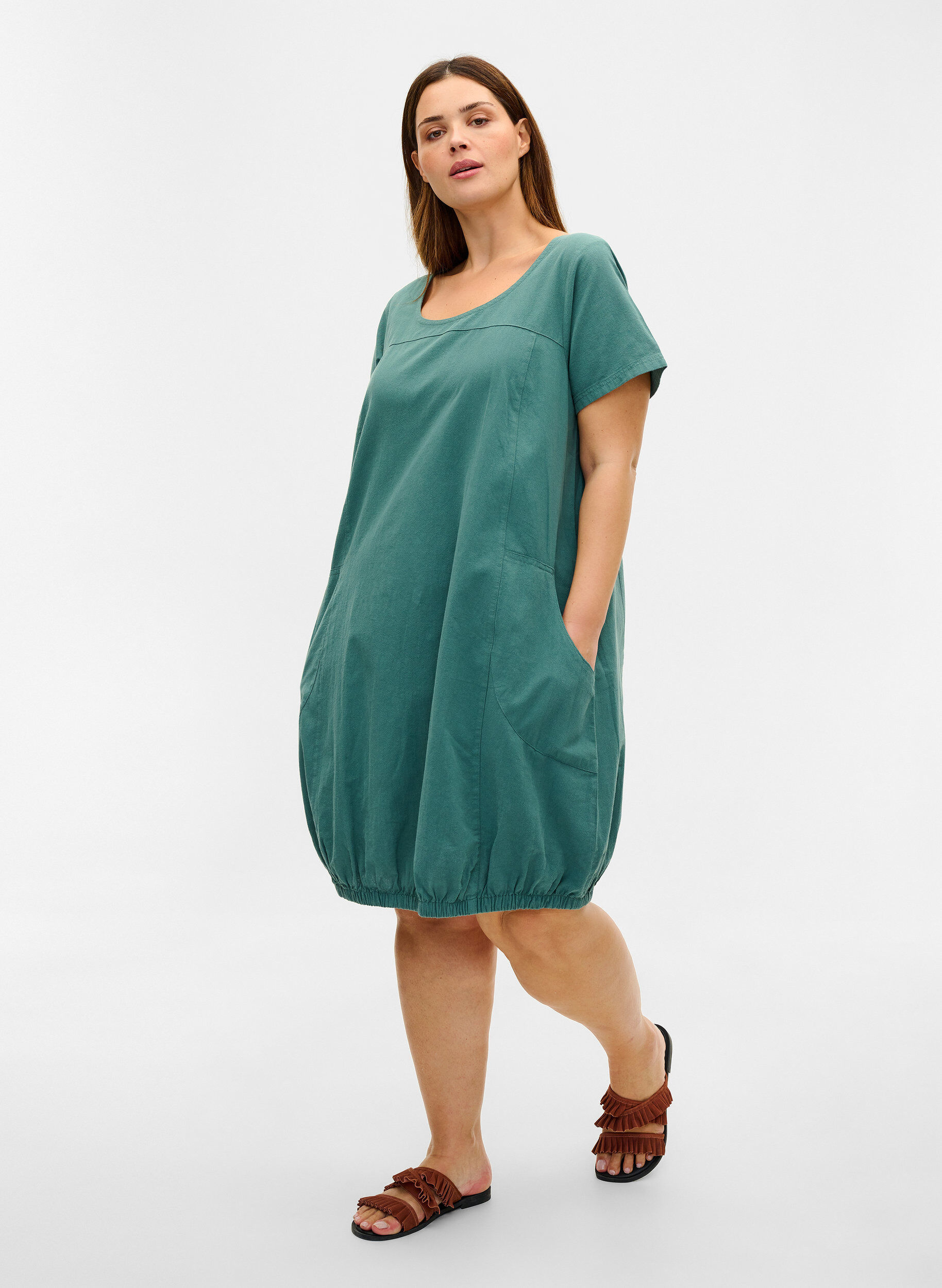 ZizziKurzarm Kleid aus Baumwolle, Gr&uuml;n, Model image number 1