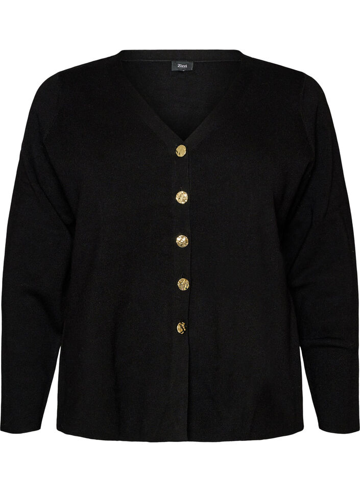 Cardigan aus Feinstrick mit dekorativen Kn&ouml;pfen, Schwarz, Packshot image number 0