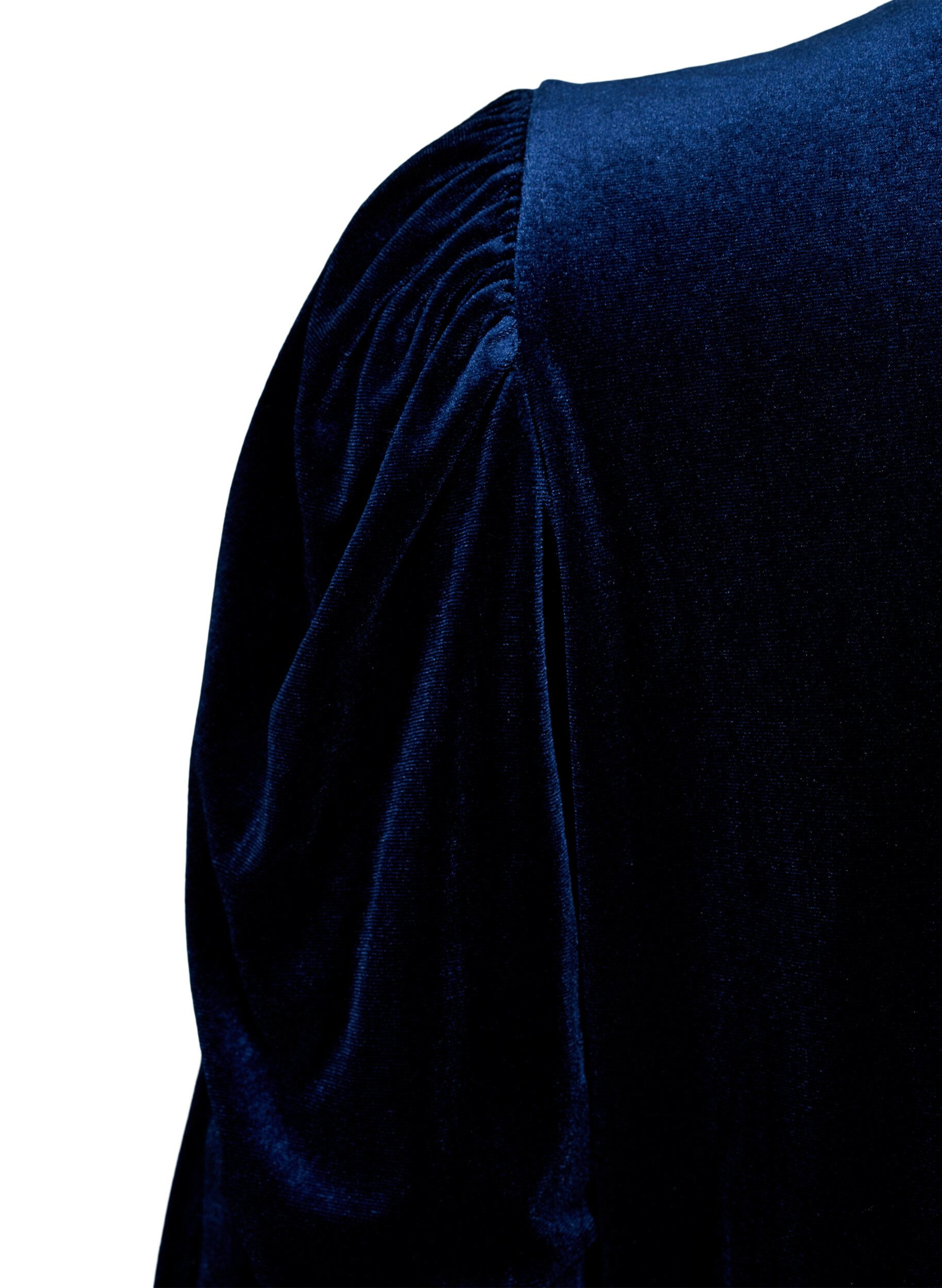 ZizziVelourskleid mit ger&uuml;schtem Kragen und 3/4-&Auml;rmeln, Navy Blazer, Packshot image number 3