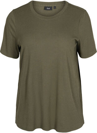 Kurzarm T-Shirt in Rippqualität, Dusty Olive, Packshot image number 0