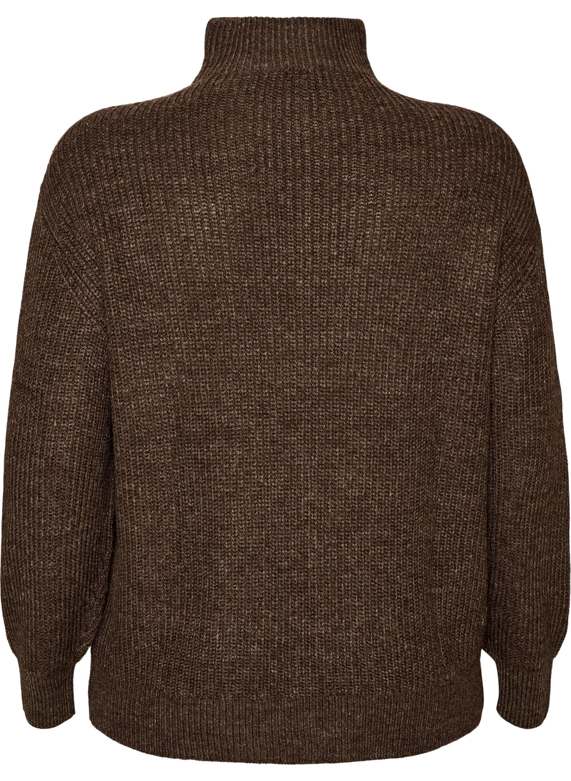 ZizziStrickpullover mit hohem Kragen und Rei&szlig;verschluss, Braun, Packshot image number 1