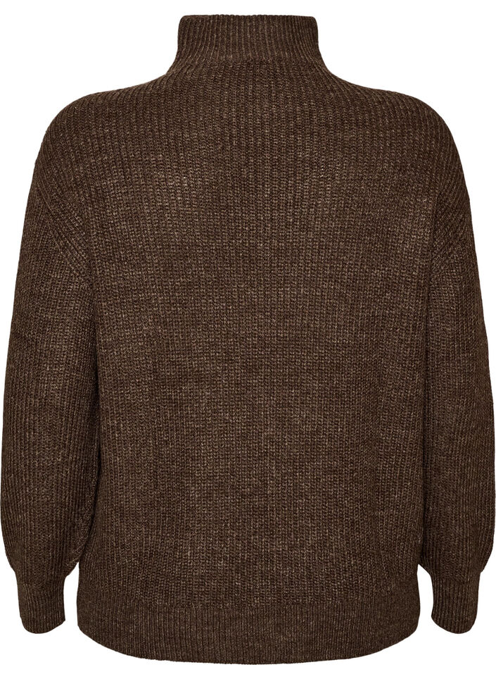 Strickpullover mit hohem Kragen und Rei&szlig;verschluss, Braun, Packshot image number 1