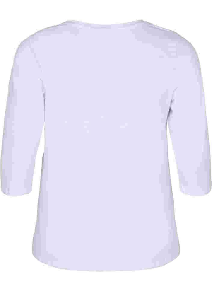 Basic T-Shirt aus Baumwolle mit 3/4-Ärmeln, Bright White, Packshot image number 1