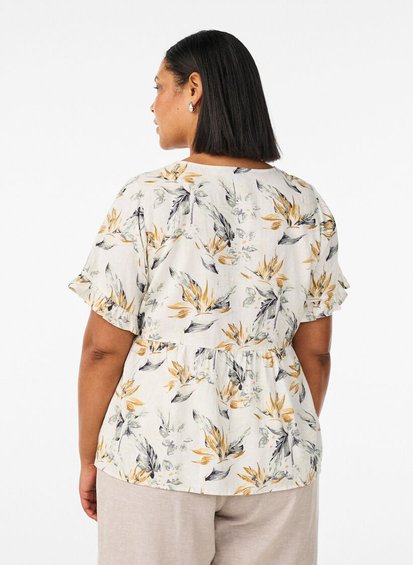 Bluse aus Leinen und Viskose mit V-Ausschnitt und Knopfverschluss, Wei&szlig;, Model image number 2