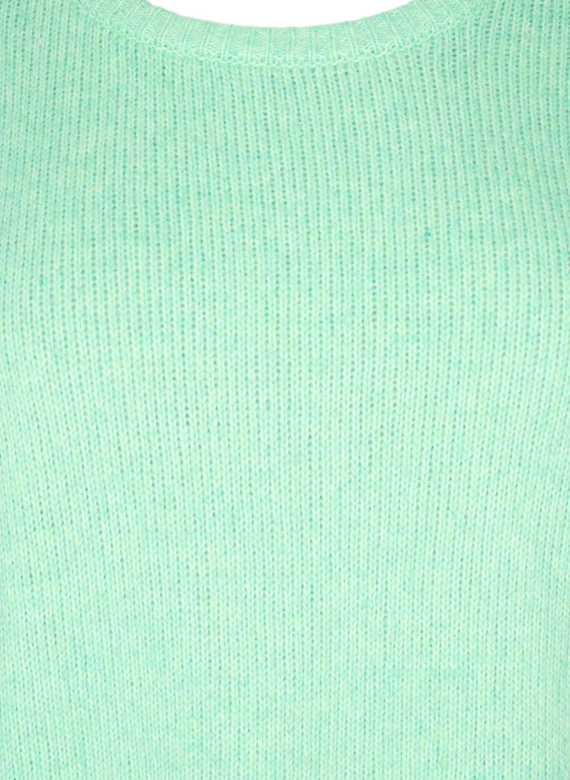 ZizziLang&auml;rmliger Strickpullover mit Wollanteil und Rundhalsausschnitt, Light G. Green Mel., Packshot image number 2
