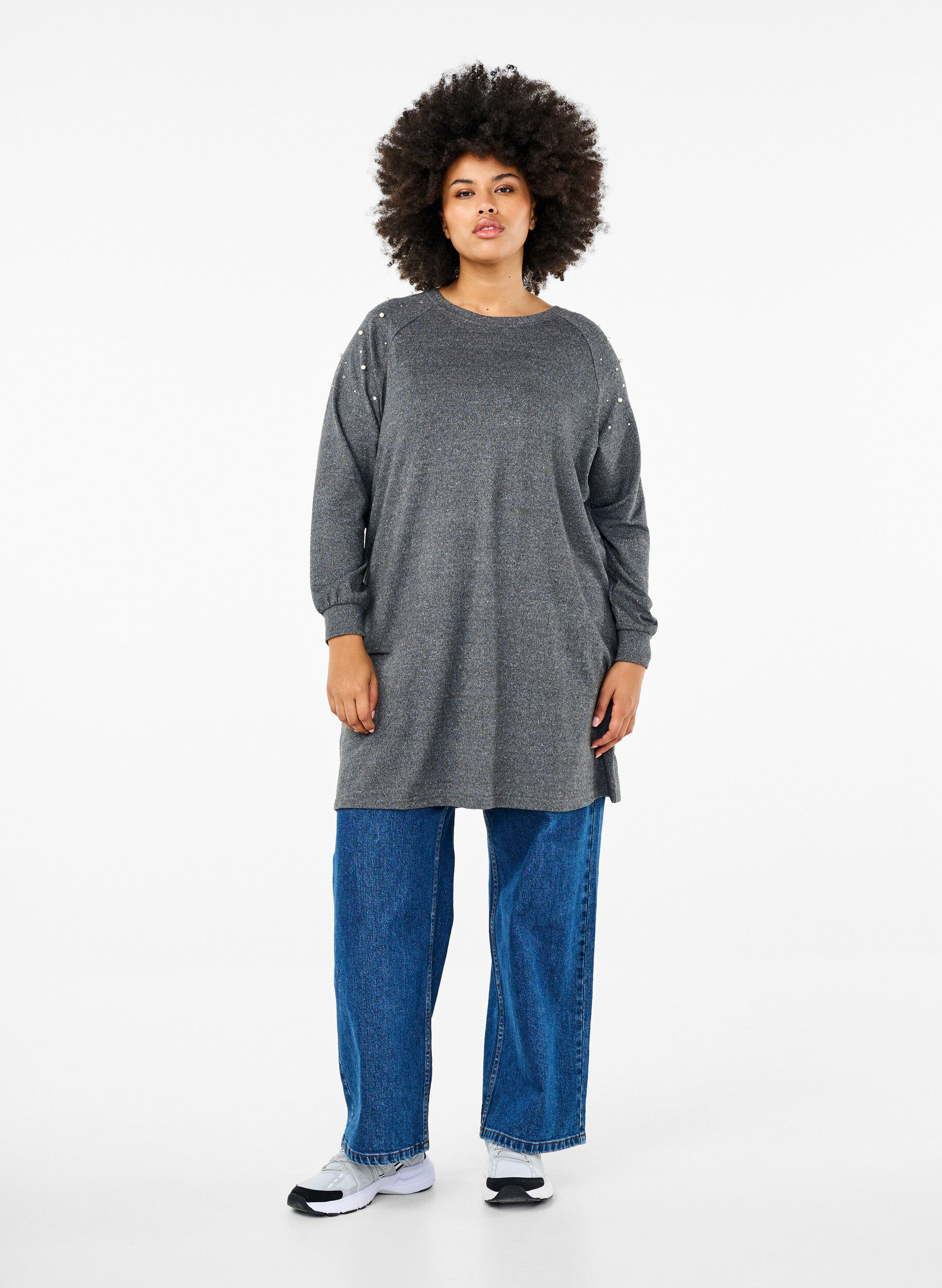 ZizziLang&auml;rmliges Kleid mit Perlen, Grau, Model image number 1