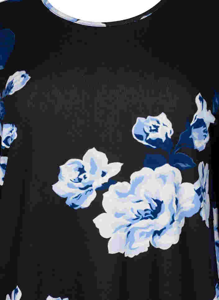 Geblümte Bluse mit langen Ärmeln, Black Flower, Packshot image number 2