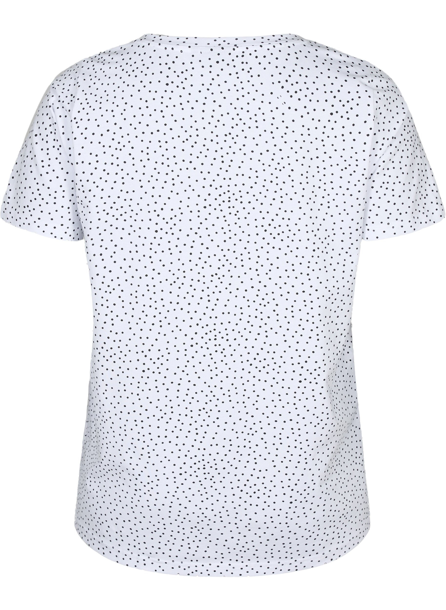 ZizziBaumwoll-T-Shirt mit Punkten und V-Ausschnitt, B.White/Black Dot, Packshot image number 1