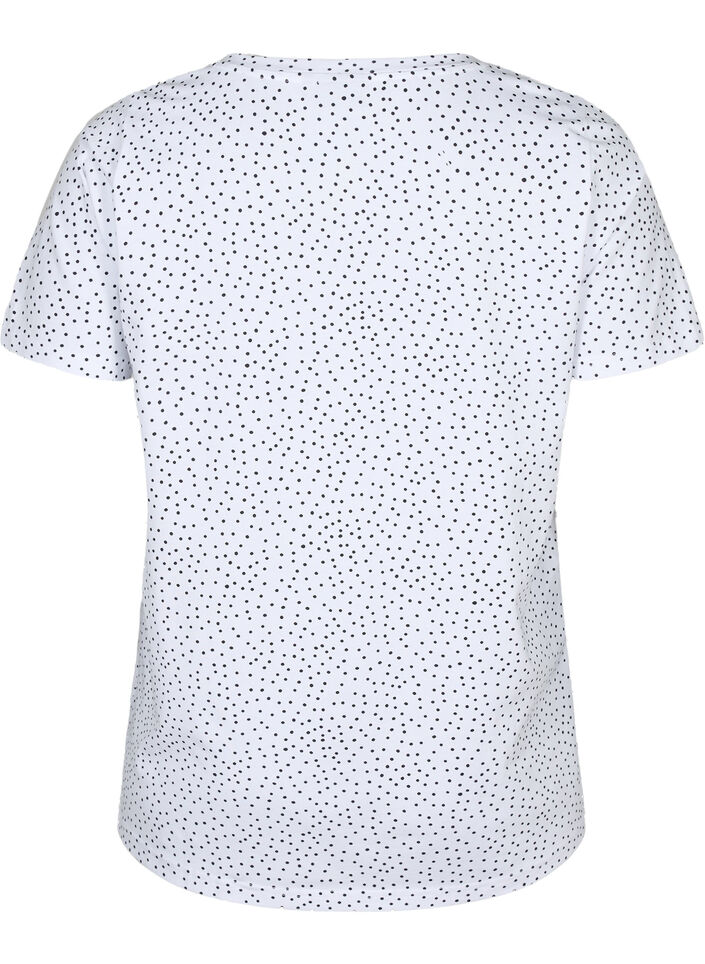 Baumwoll-T-Shirt mit Punkten und V-Ausschnitt, B.White/Black Dot, Packshot image number 1