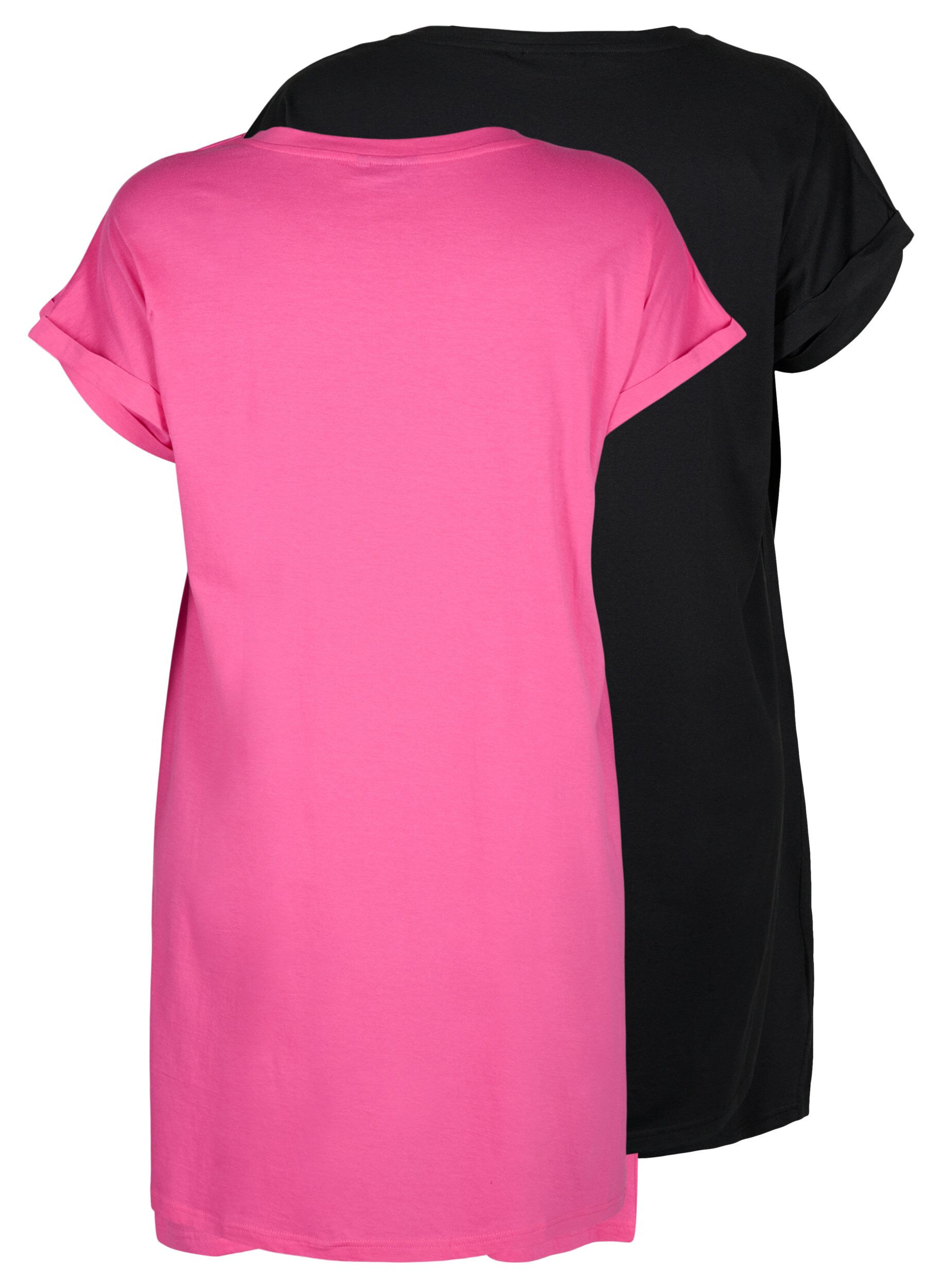 Zizzi2-pack Baumwollkleid mit kurzen &Auml;rmeln, Shocking Pink/Black, Packshot image number 1