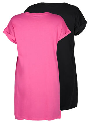 2-pack Baumwollkleid mit kurzen Ärmeln, Shocking Pink/Black, Packshot image number 1