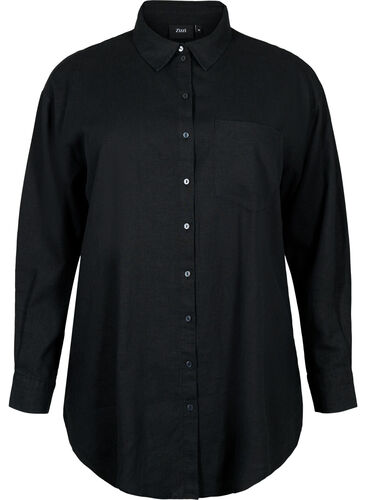 Langer Hemd aus Leinen-Viskose-Mischung, Black, Packshot image number 0