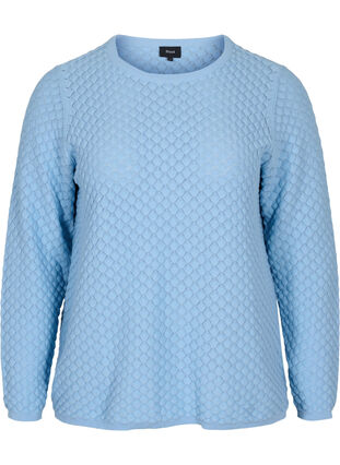 Gestrickte Bluse aus Bio-Baumwolle mit langen Ärmeln, Chambray Blue, Packshot image number 0