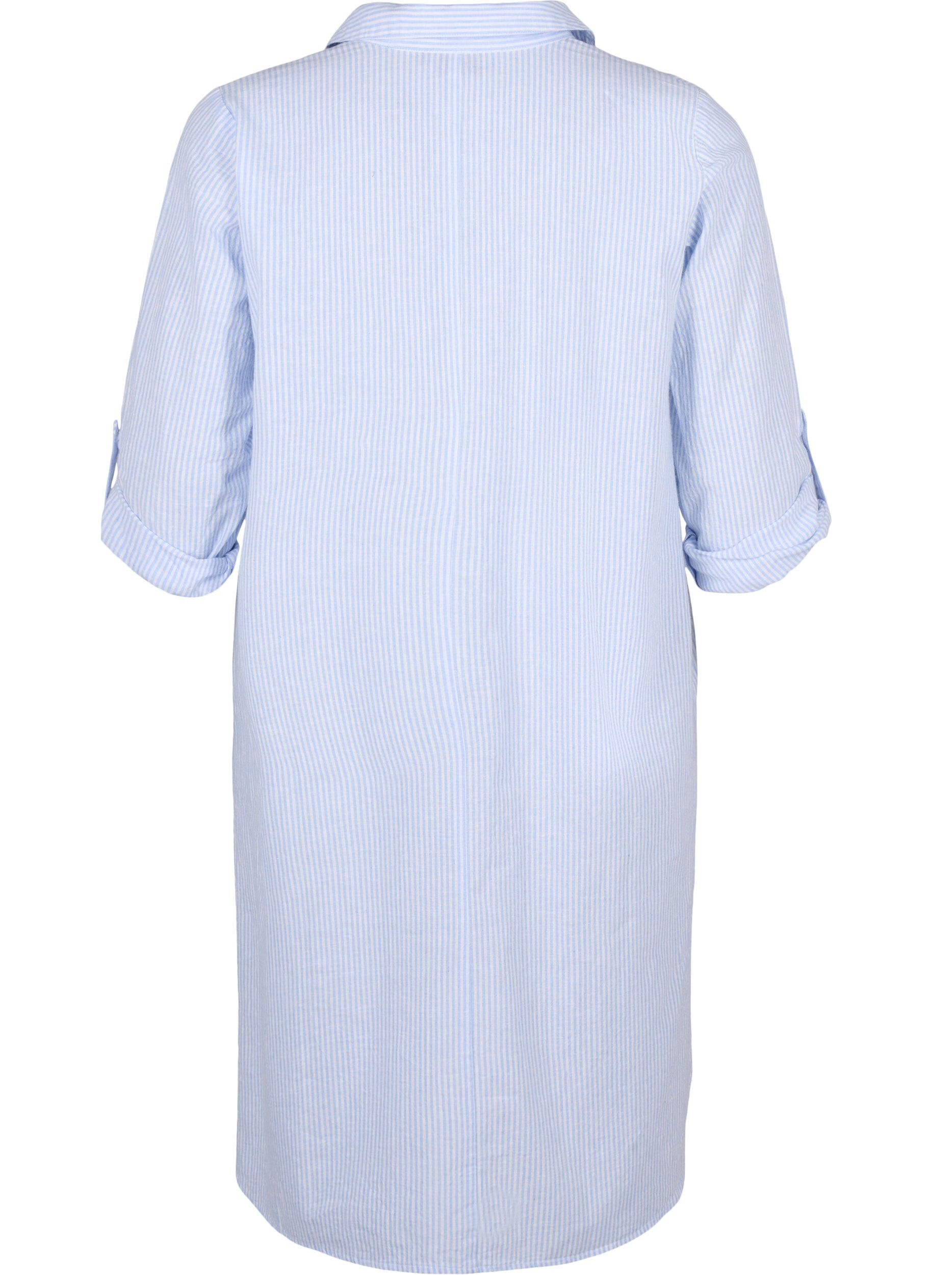 ZizziGestreiftes Kleid aus Baumwolle und Leinen, Serenity Wh. Stripe, Packshot image number 1