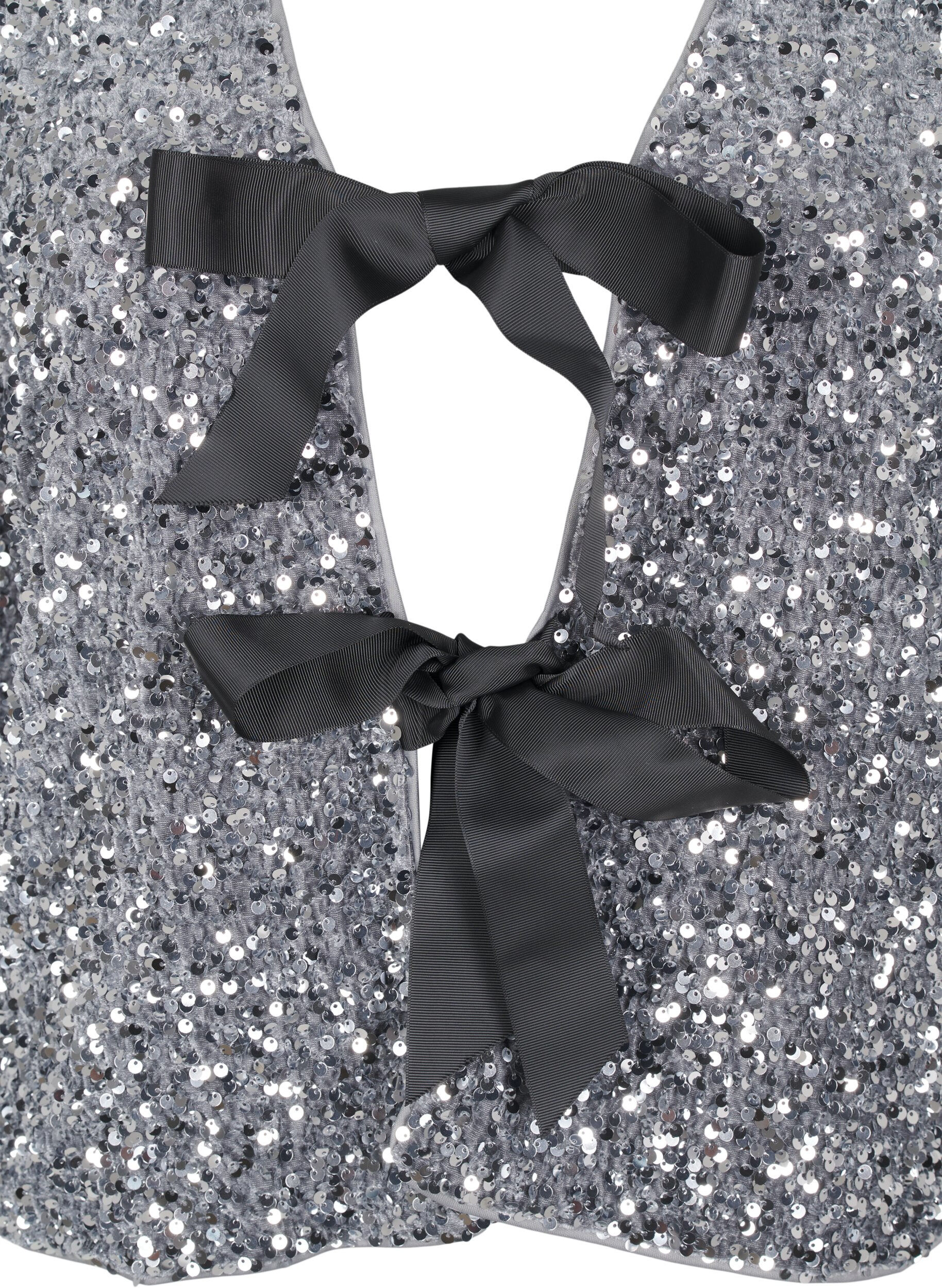 ZizziPaillettenbluse mit Bindedetails, Silver, Packshot image number 2