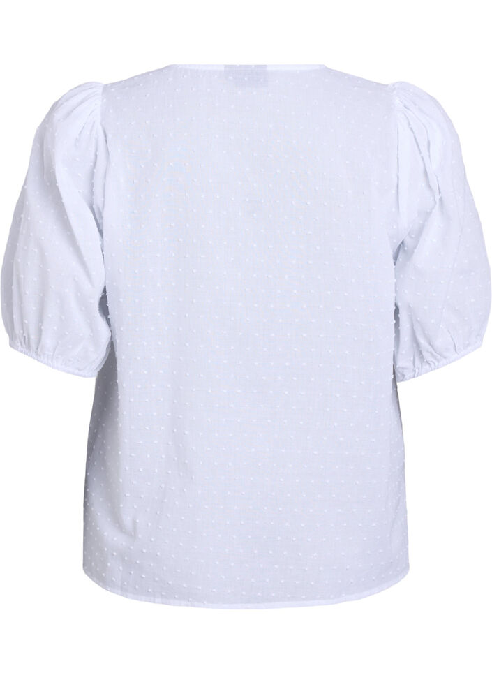 Bluse mit Bindeband und gepunkteter Textur, Weiß, Packshot image number 1