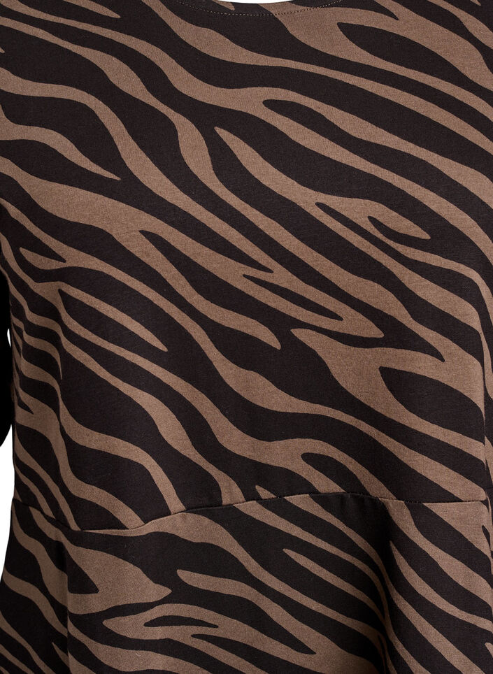 Langärmeliges Kleid mit Rundhalsausschnitt und Zebraprint, Walnut Zebra, Packshot image number 2