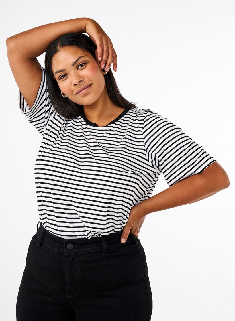 Gestreiftes T-Shirt aus TENCEL&trade; Lyocell, Wei&szlig;, Model image number 0