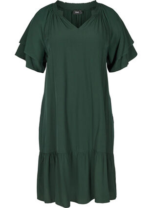 Kurzarm Kleid mit A-Line und Taschen, Scarab, Packshot image number 0