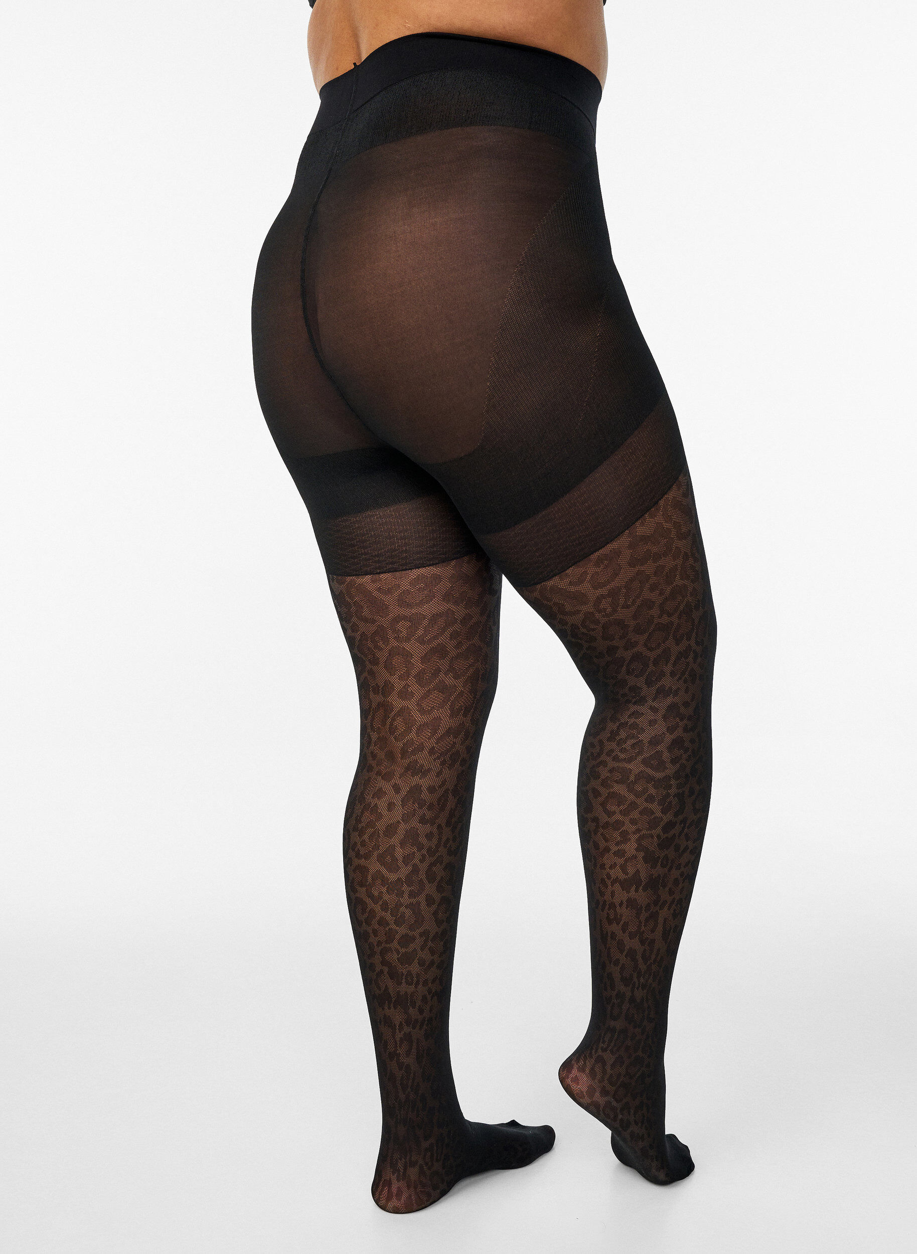 Zizzi50 Denier Strumpfhose mit Leopardenmuster und Push-up, Schwarz, Packshot image number 1