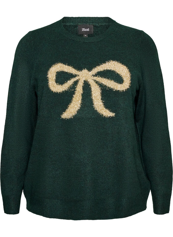 Pullover mit Glitzerschleife, Gr&uuml;n, Packshot image number 0