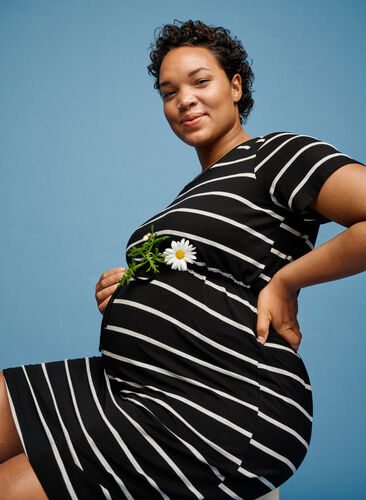 Gestreiftes Schwangerschaftskleid aus Viskose, Black Grey Stripe, Image image number 0