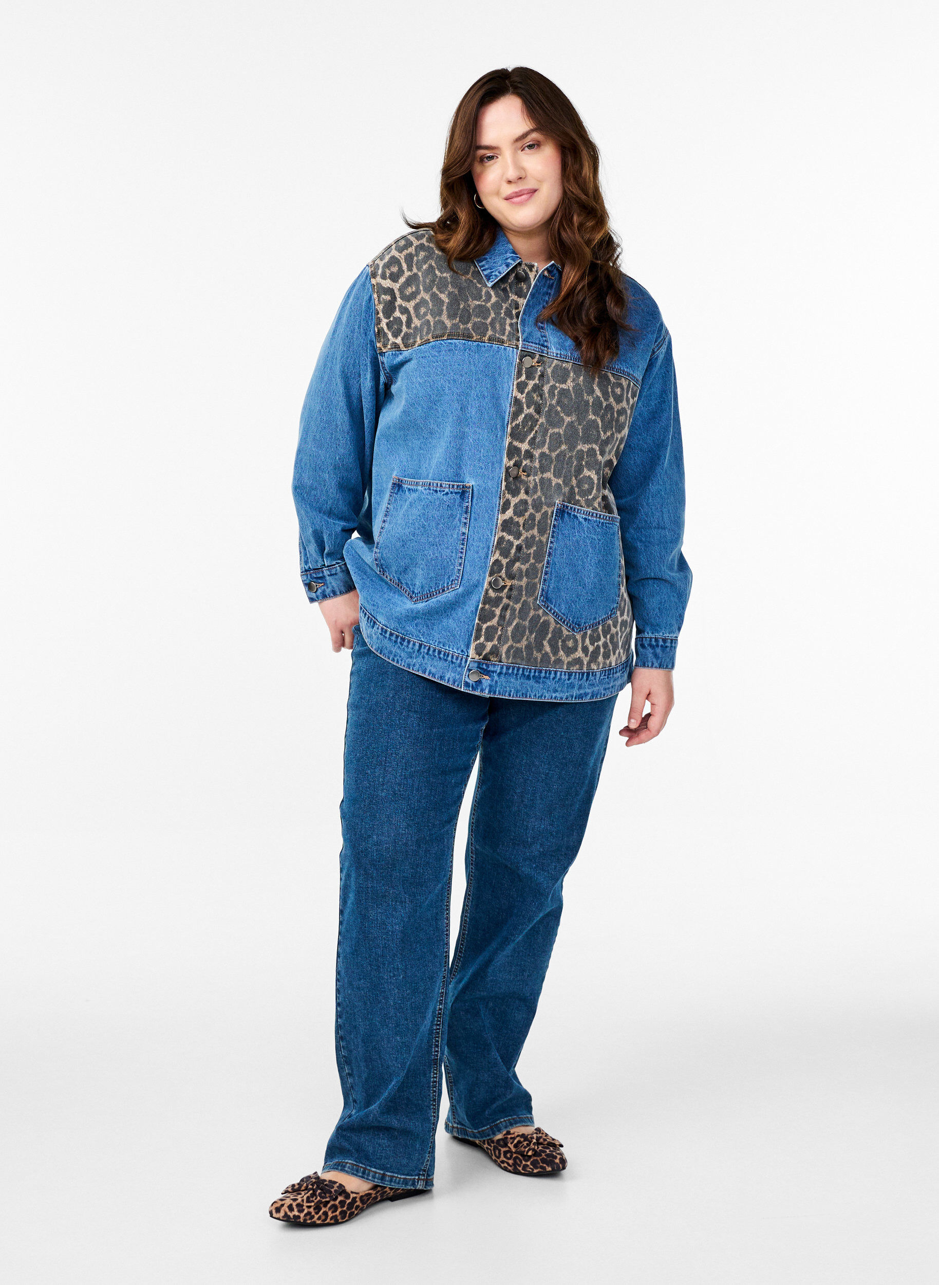 ZizziJeanshemd mit Leopardenmuster-Details, Blau, Model image number 1
