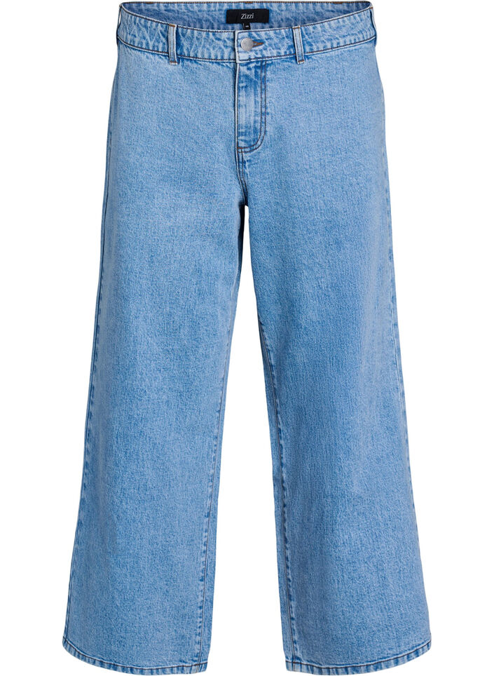 Hoch taillierte Jeans mit weitem Bein, Blau, Packshot