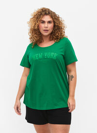 T-Shirt aus Baumwolle mit Textprint, Jolly Green W. New, Model