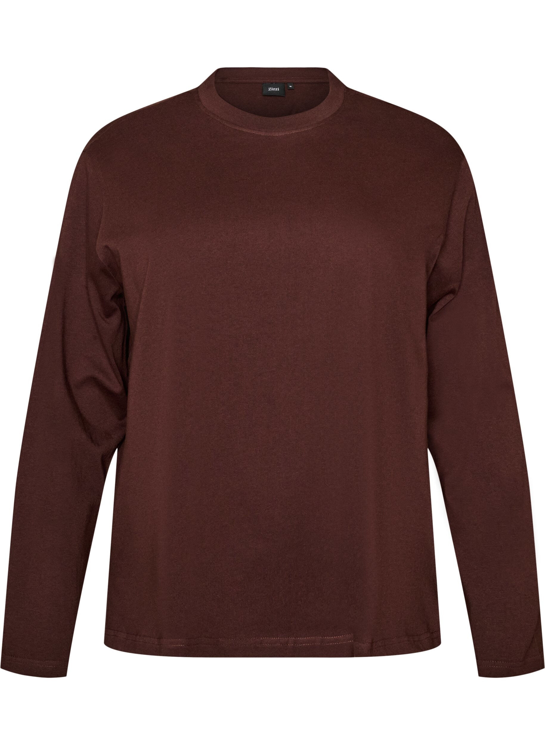 ZizziBasic T-Shirt mit langen &Auml;rmeln, Braun, Packshot image number 0