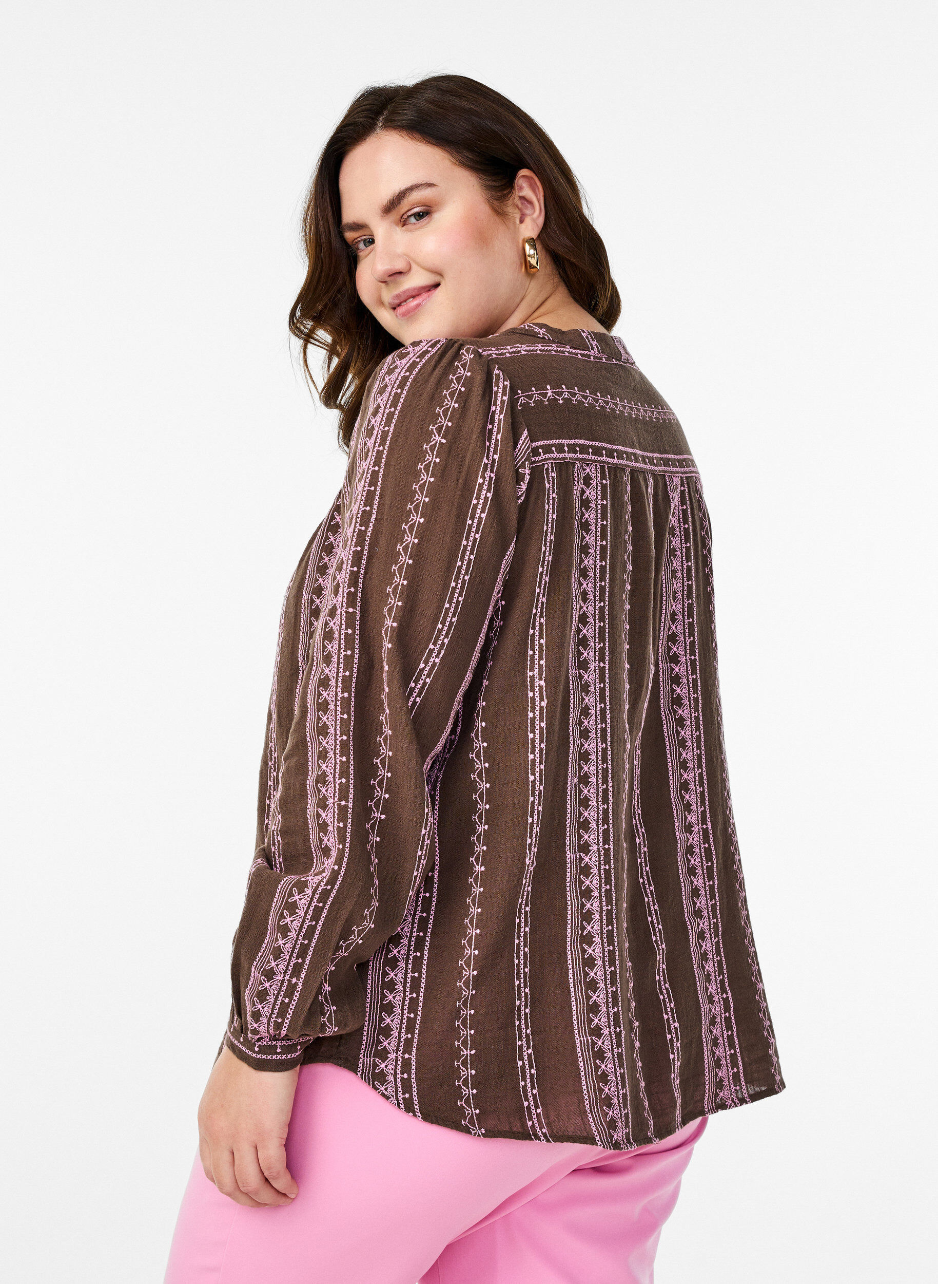 ZizziBluse mit aufgesticktem Muster, Braun, Model image number 2