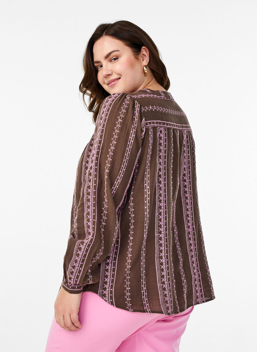 Bluse mit aufgesticktem Muster, Braun, Model image number 2
