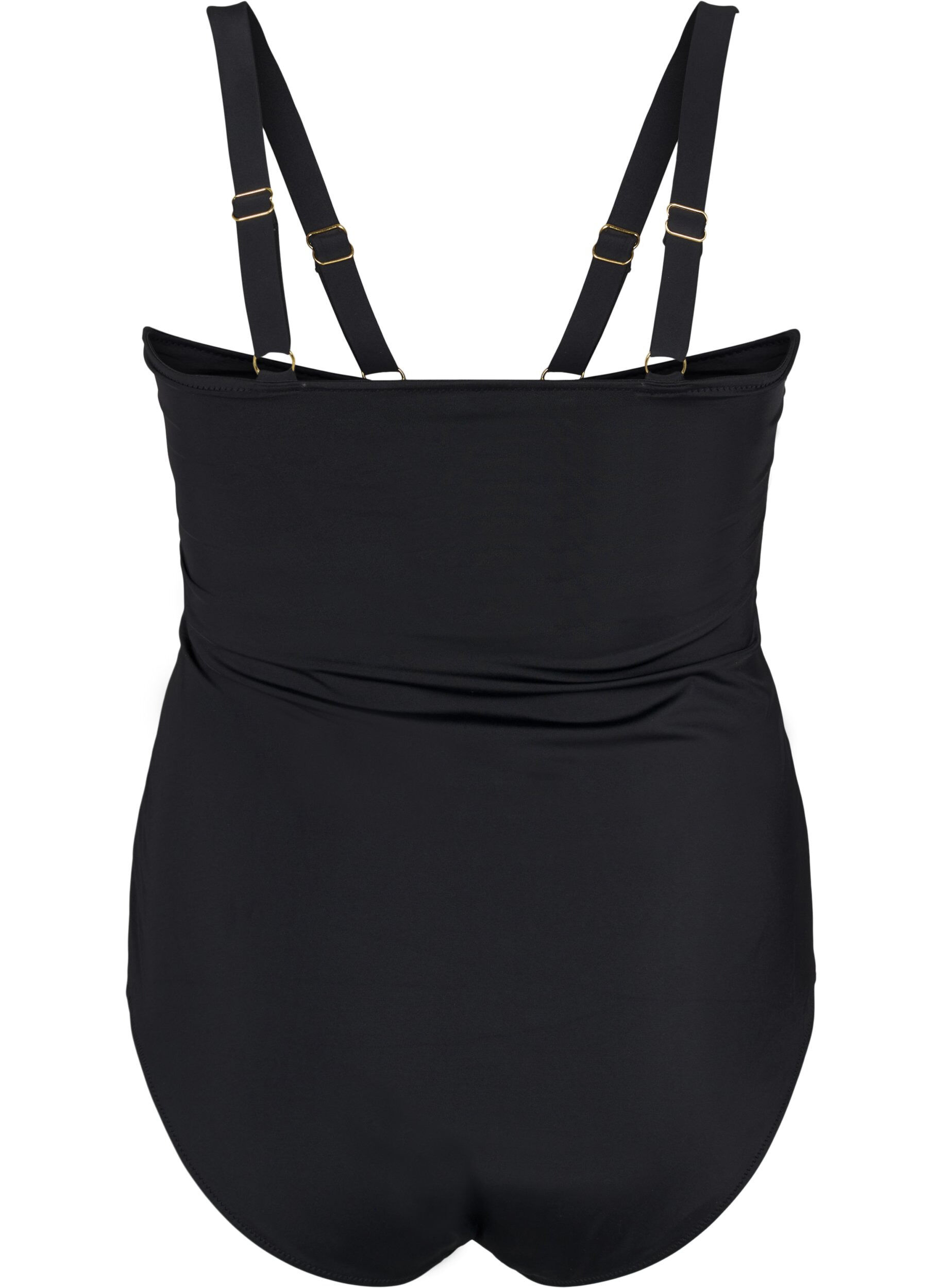 ZizziBadeanzug mit V-Ausschnitt und Raffung, Schwarz, Packshot image number 1