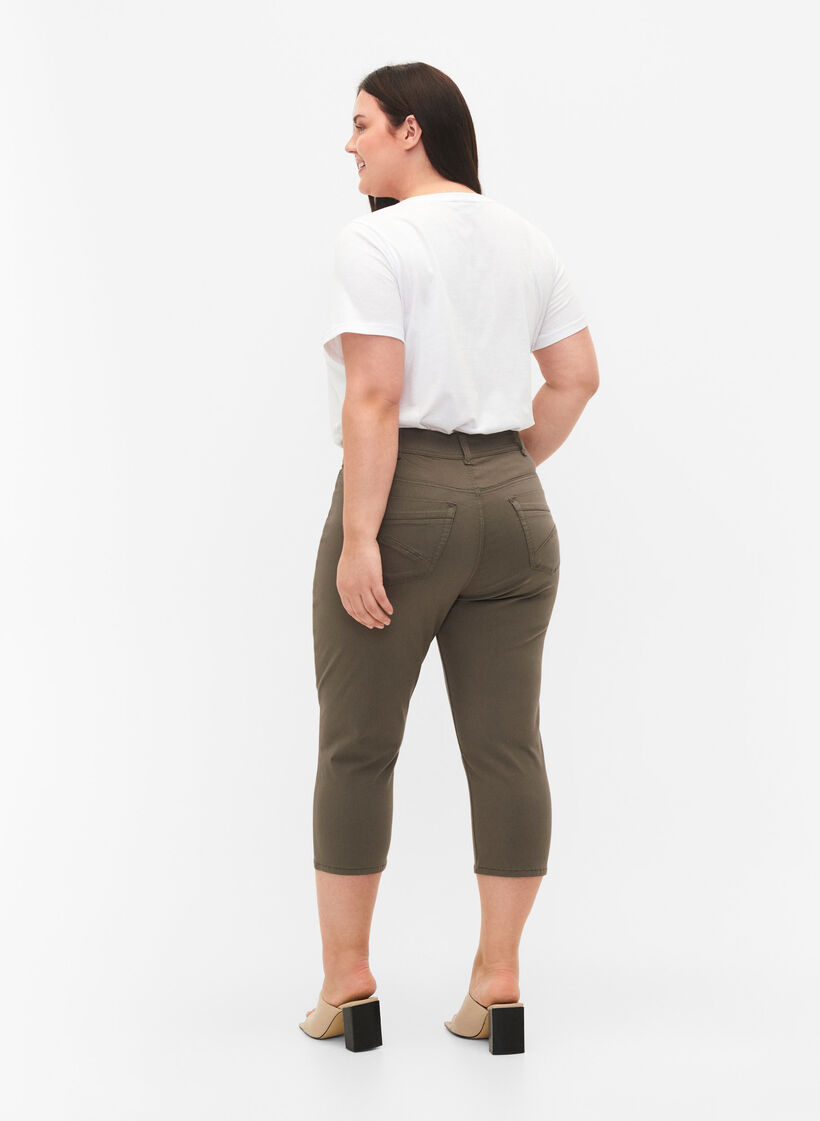 Eng anliegende Capri-Hose aus einer Viskosemischung, Dusty Olive, Model image number 1