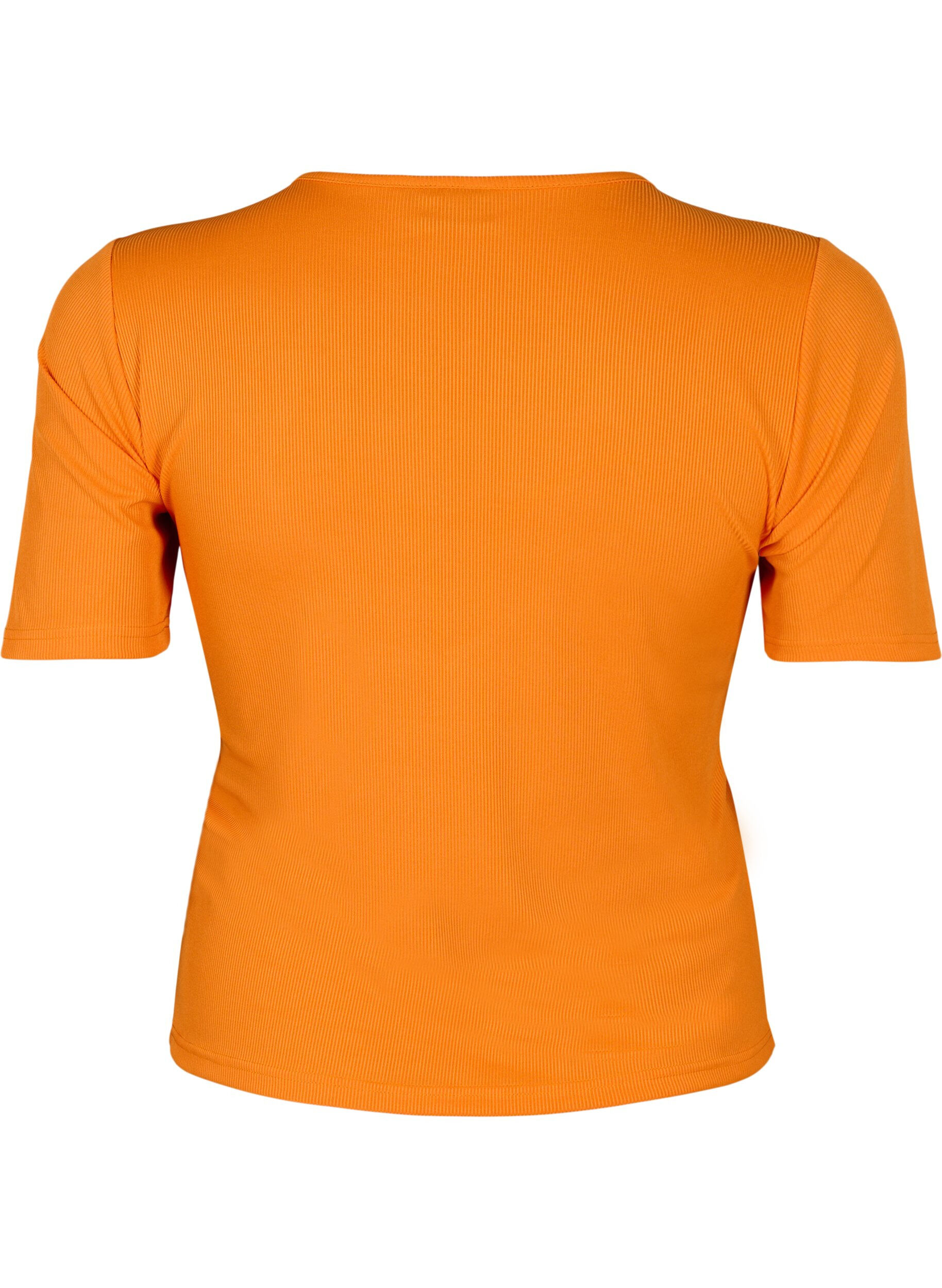 ZizziEng anliegende Bluse mit V-Ausschnitt und Mesh-Detail, Vibrant Orange, Packshot image number 1