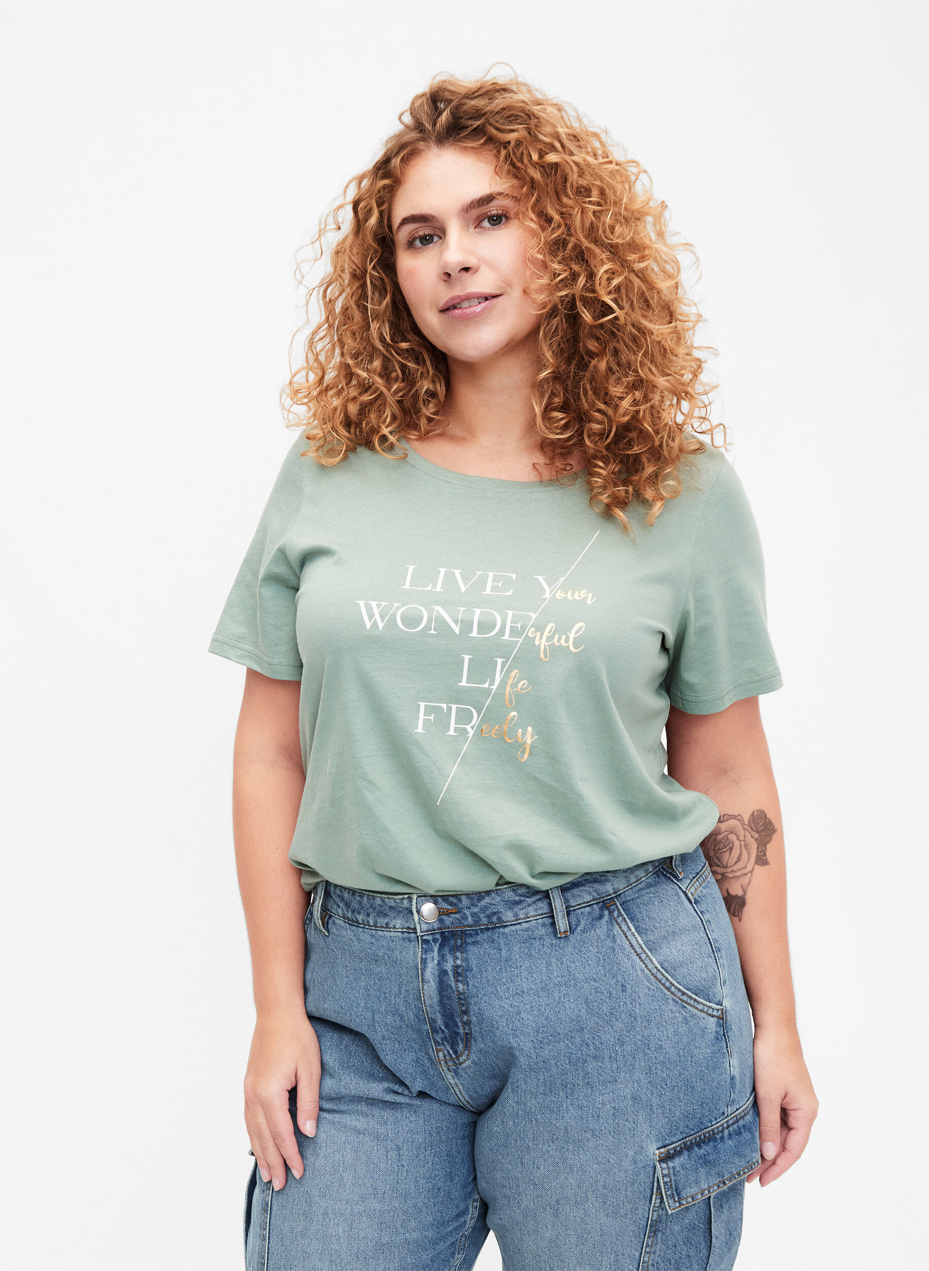 ZizziKurz&auml;rmliges T-Shirt aus Baumwolle mit Gummizug am Saum, Chinois G. W. Live, Model image number 0