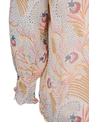 Geblümte Bluse mit langen Ärmeln und V-Ausschnitt, Yellow/Pink AOP, Packshot image number 3
